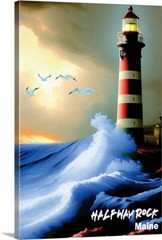 Halfway Rock Maine Lighthouse Crashing Waves Art Travel Poster or a Canvas Wrap