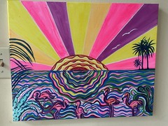 Flamingo Sunrise | Acrylic Painting | Kristi C Jones Florida Art Flamingo Bird
