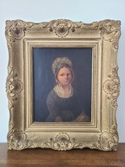Pair of Primitive 19th Century Oil Painting Portraits Husband & Wife Portrait