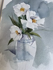 Vtg Original Watercolor Painting White Peony Vase Singed SNCORTT ‘87 19.5”x15.5”
