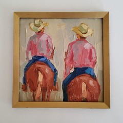 Cowboy Painting Western Original Oil Art Semi Abstract Modern Decor Wall Artwork