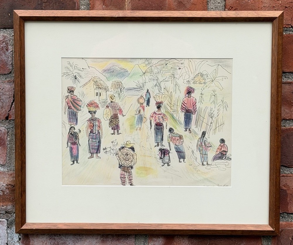 Russian American Woodstock NY Artist Eugenie Gershoy Signed W/C. Village Scene