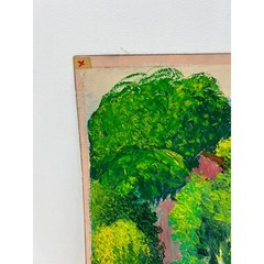 Signed Outhouse in Woods Oil Painting Impressionist Palette Knife Art H E Bayer