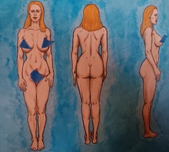 female figure painting nude acrylic pin-up artist Jerome Cadd turnabout blue