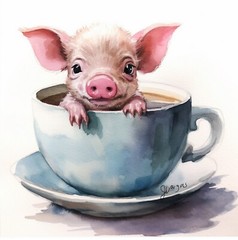 Watercolor Pig in a teacup Painting Art Print 8×11 inch