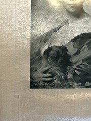 ANTIQUE CHARLES JOSHUA CHAPLIN (1825-1891) PRINT ON SILK YOUNG LADY HOLDING DOG