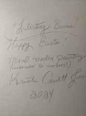 Painting Watercolor Original Art FLIRTING BUNNIES Easter Kristi C Jones Eggs