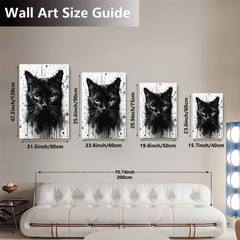 Black Cat Canvas Wall Art Gothic Cat Portrait Print Black and White Animal Wall