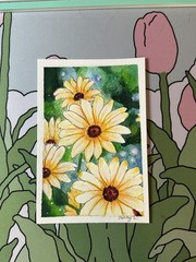 Original Daisy Floral Painting, Gouache and Watercolor Flower Art 4×6 inches