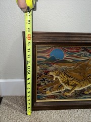 Vintage Framed Nude Goddess/man/tiger Engraved/carved. Gold Metallic Painting
