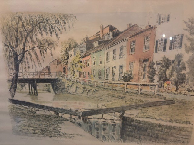 Pauline van der Baan 1958 Watercolor/ Pencil ALONG THE CANAL GEORGETOWN Signed
