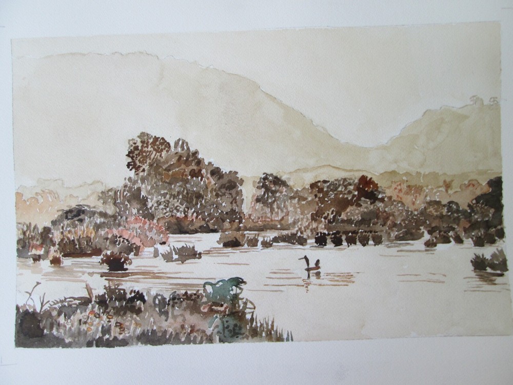 CAMBODIA / ORIGINAL WATERCOLOR / 20″xW 14 1/4″H / MIMI DAVIS, ARTIST