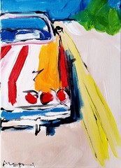 Aleph Original Art Vintage Car 9 x 12 Abstract Expressionist Painting Canvas