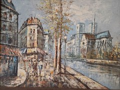 Vintage Set 2 Framed Paris Oil Paintings Decor Art Signed Caroline Burnett 17×21