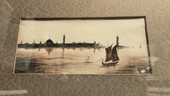 Vintage 1950s–1970s Italian Venetian Lagoon Original Watercolor Framed 19×12.5