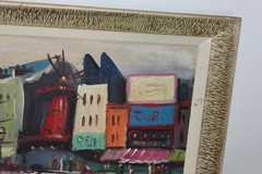 Vintage Paris France Oil Painting Street Scene Men Women Horse Buggy #2 Signed