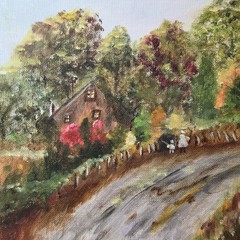 Cottage Country Lane Orig. Painting Fence Autumn Trees 9 x 12″ Unframed Board