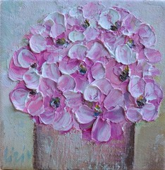 Pink Blossoms in Vase Original Painting 6×6 Handmade Floral Artwork