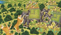 Indian Hunting Art Painting Of Maharaja Shooting The Tiger 17.5×13.5 Inches