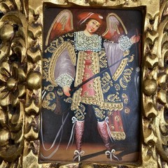 Cusco School of Art Revival Retablo Archangel Gold Gilt Wood Frame
