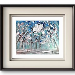 Dog Walk in Snowy Woods Abstract Expressionist Original Painting Canvas