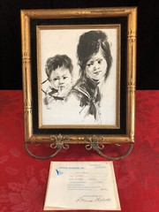 Beautiful Chinese Original Art Painting By P.Wong 11”x13” Framed W/ Iron Stand