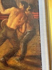VINTAGE CIRCUS PAINTING WORKERS PERFORMERS 30 INCHES LISTED AMERICAN WPA STYLE
