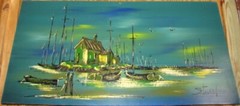 Vintage MID CENTURY MODERN Acrylic on Board PAINTING Signed STUART 24×48