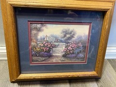 Vintage Cottage Core Country House Roses Gate Path Landscape Picture Wood Frame