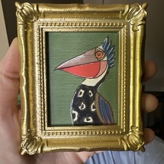 Print Of My Art Funny Pelican Bird funny,cute,miniature Painting,small, framed