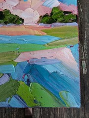 Original 4×6″ Oil Painting IMPASTO Textured colorful landscape & sunset abstract