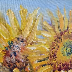 K Gaourer Signed Still Life Sunflowers Red Pale Oil Painting Folk Art 18×24