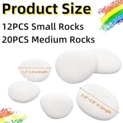 32PCS White Rocks for Painting, Medium & Small Rocks to Paint, Flat Painting Roc