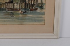 New England Boat Dock Coastal Watercolor Painting Signed Piersol 55