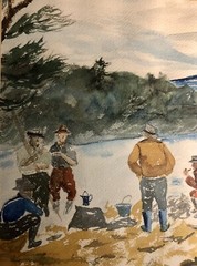 1940’s Adirondack Fish Camp Painting 11”x14” Frame Signed Skye