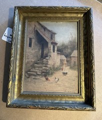 Burr H Nicholls Oil On Board French Farmhouse Painting Old Frame Gallery Label