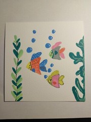 Fish Art ORIGINAL Painting Whimsical Impressionism 5×5 Ocean Lake GAT PAINTINGS
