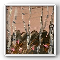 Sawtooth Mountains Birch Tree Wall Art for Cozy Cabin Retreat Framed Painting 4”