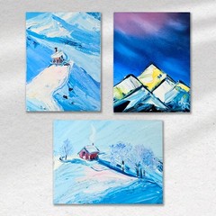 Original Oil Painting ACEO Set Winter Landscape Miniatures 3pcs 2.5×3.5 in