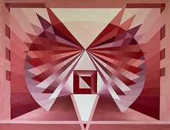 VIntage 80s Geometric Optical Art Hard Edge Painting Modern Wall Hanging Signed