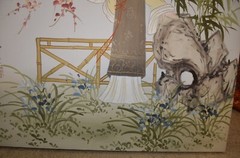 Japanese Asian Geisha Cherry Bamboo Art 20″x24″ Signed Original Painting VTG 80s