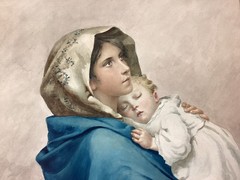 Large Vintage Watercolor After Roberto Ferruzzi „Madonna At Rest“ Great Cond.