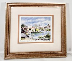 Framed C. Holding Signed POMANDER GATE BERMUDA Watercolor Print 11”x10”