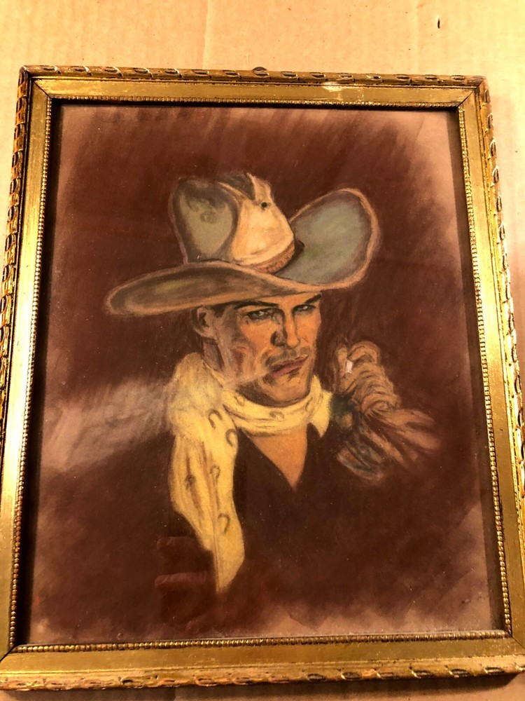 Rare Original 1930s Western Illustration Art Painting Cowboy