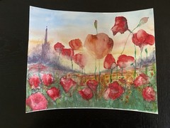 Original Watercolor Painting Poppy Field Signed By Artist, 8×10 Red Poppies OOAK