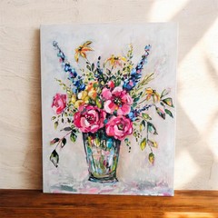 LINDSAY KING SMITH BOLD COLOR Floral ABSTRACT Large ART ORIGINAL 28″x22″