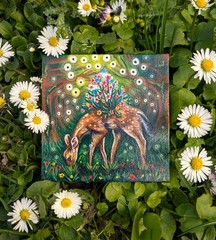 Original Acrylic Painting, Fawn in a Magical Forest, Fantasy, Whimsy Art, Deer
