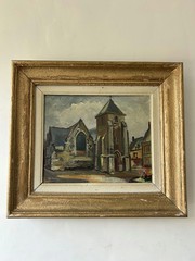 Traditional Cityscape Oil Painting „Stone Church“ Refined Small Art