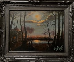 Original artwork oil painting landscape on wooden board