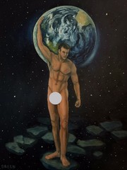 Nude Atlas Earth Space Art Oil Painting Nude Men Dan Green LGBTQ